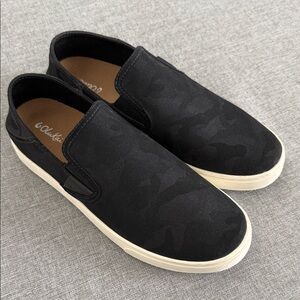 OluKai Pehuea Black and Cream camo Slip-On Loafers